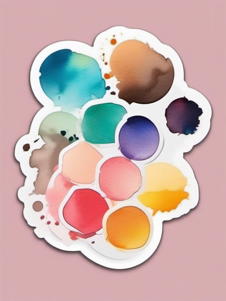 Palette with Watercolor Splashes Sticker - Palette surrounded by watercolor splashes, ,vector color sticker art,minimal