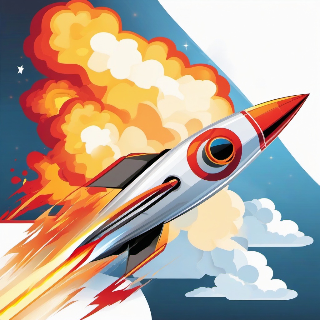 Rocket with fire coming out of the engines clipart.  vector style illustration, white background