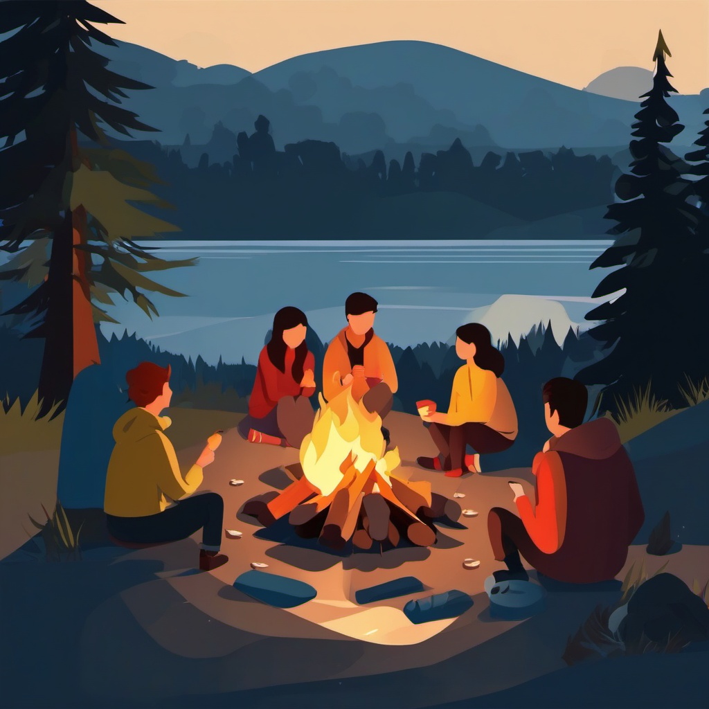 Riverside Campfire clipart - A cozy campfire by the riverside., ,vector color clipart,minimal