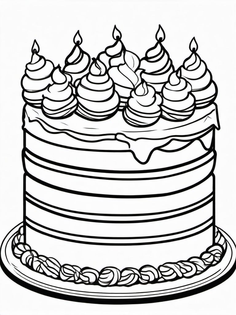 Birthday Cake with Ice Cream Coloring Pages - Cake and Ice Cream Party Treats  minimal black outline printable sheet, coloring page