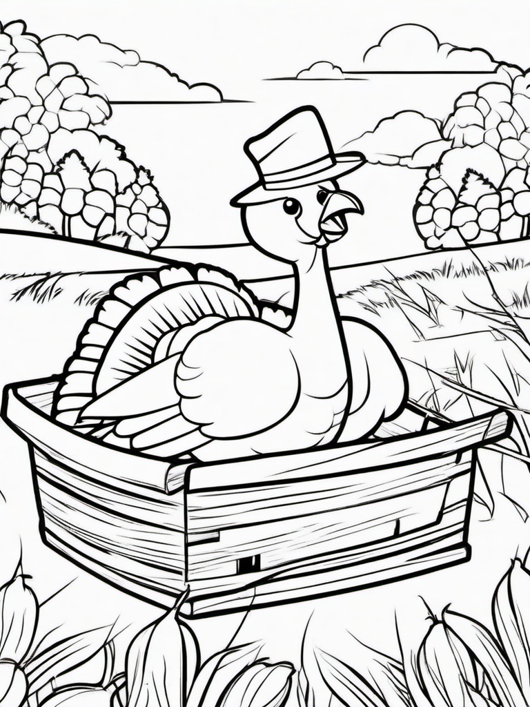 Turkey and Hay Ride Coloring Pages - Fun Day on a Hayride with Turkey  minimal black outline printable sheet, coloring page