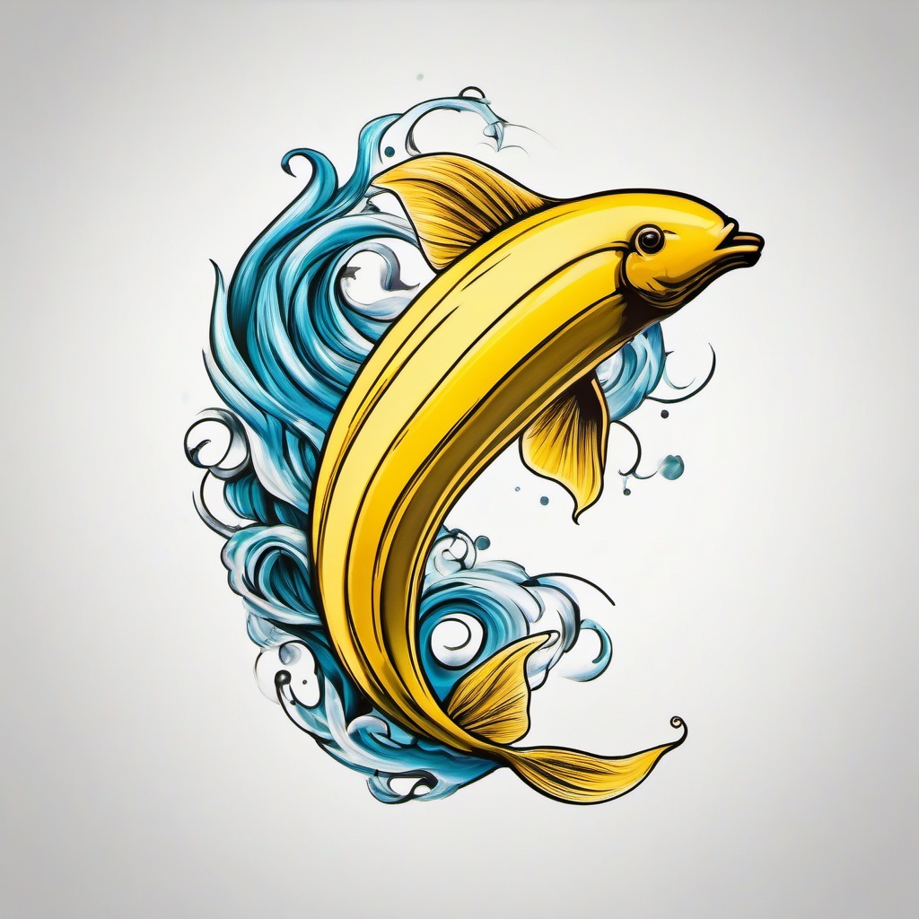 Banana Fish Tattoo,a whimsical tattoo featuring a banana fish, a unique and imaginative creation. , color tattoo design, white clean background