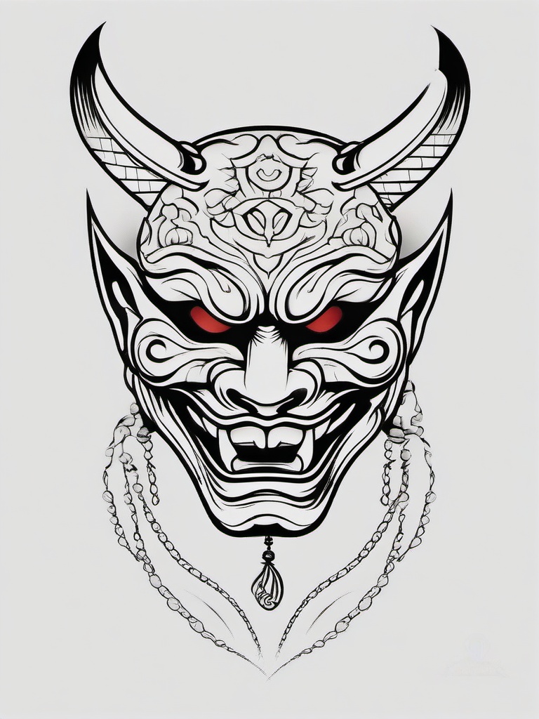 Japanese Mask Hannya Tattoo - Tattoo design featuring the Hannya mask inspired by traditional Japanese masks.  simple color tattoo,white background,minimal