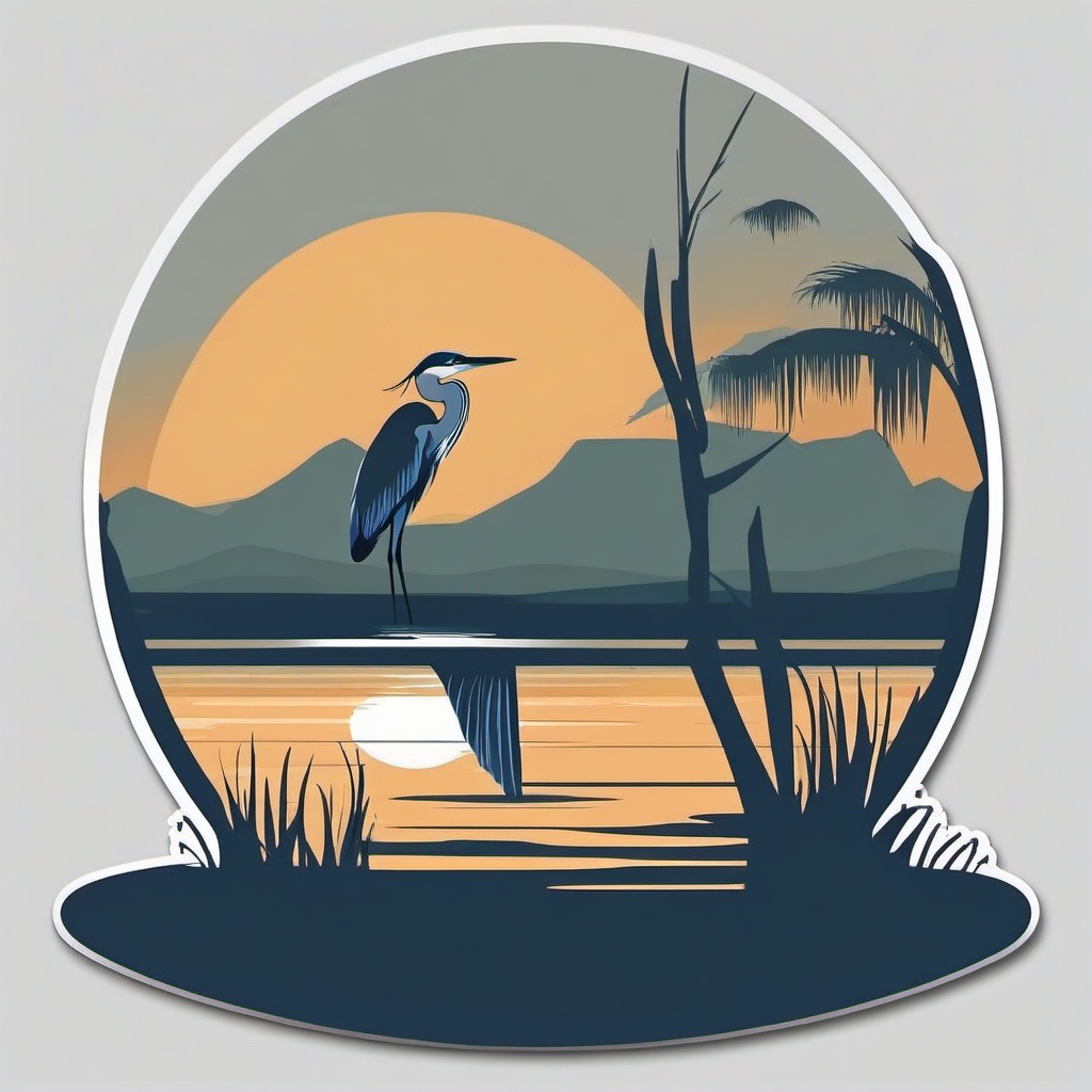 Great Blue Heron Sticker - A great blue heron wading in shallow water, ,vector color sticker art,minimal