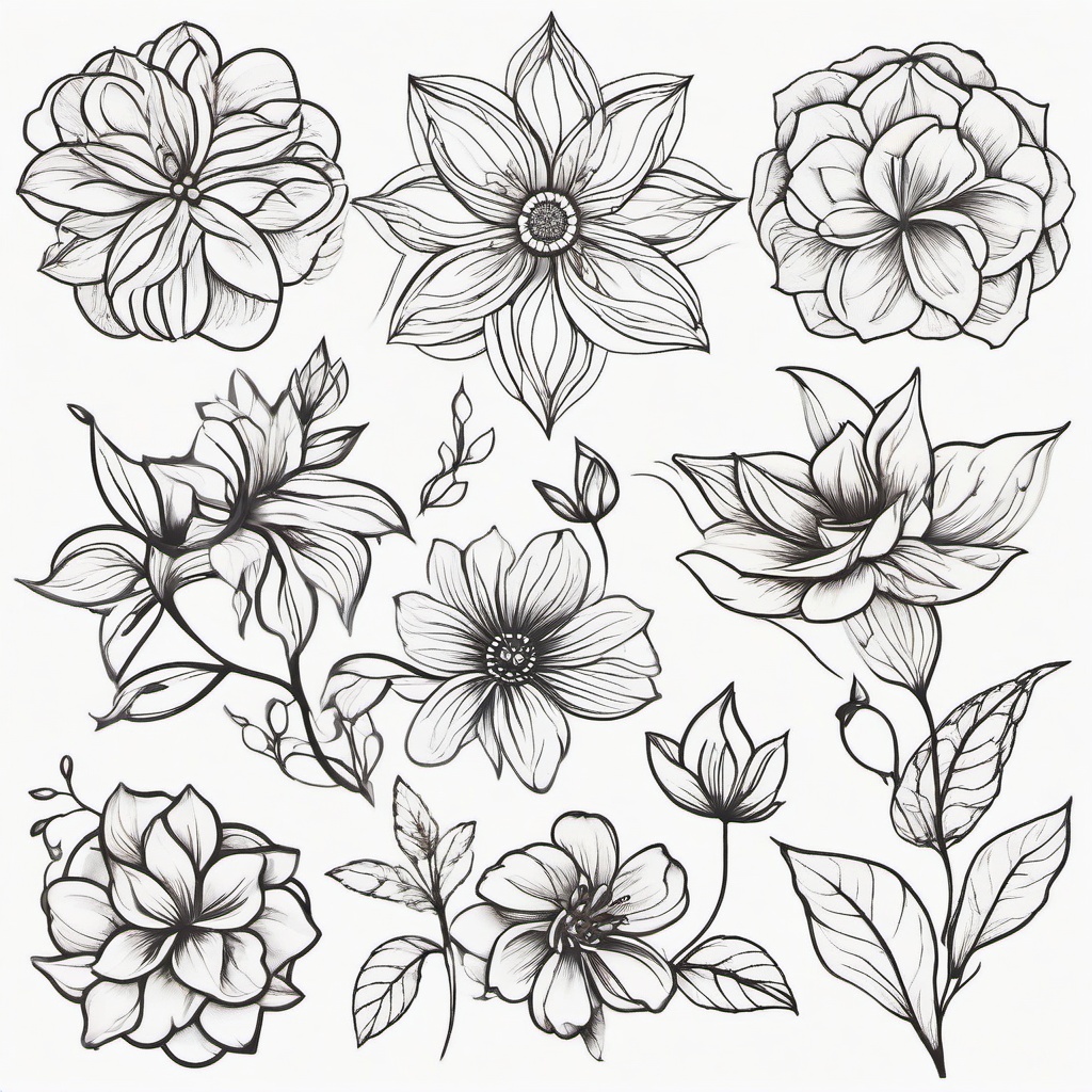 Flower Tattoo Designs - Various designs for tattoos inspired by flowers.  simple color tattoo,minimalist,white background