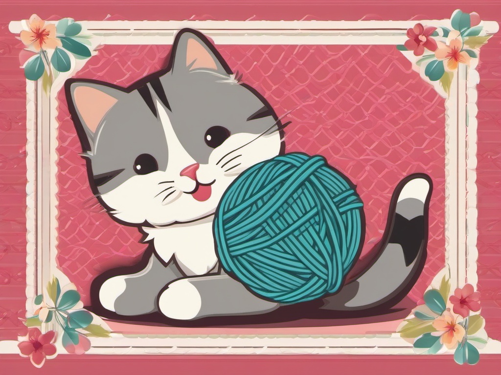 Cat clipart - cute cat playing with a ball of yarn  