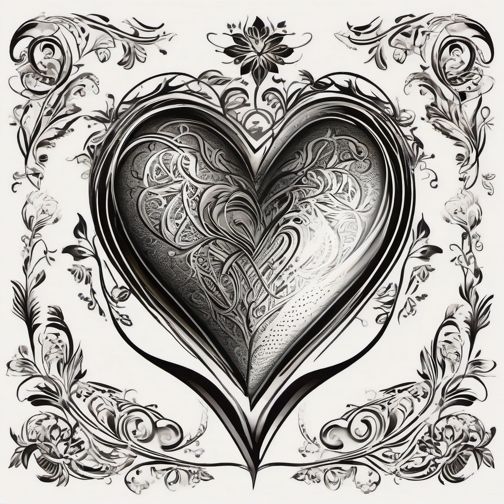 Heart tattoo, Enduring symbol of love and passion etched onto the skin, testament to love's indelible mark. , tattoo color art, clean white background