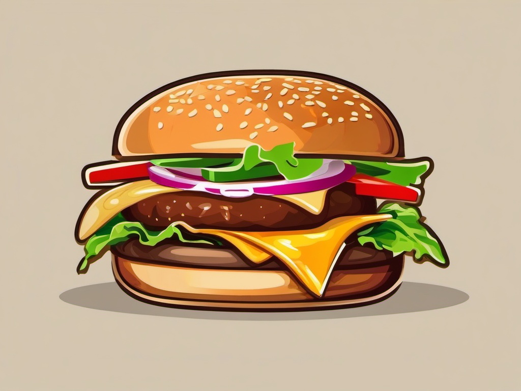 Burger clipart - burger with colorful toppings displayed  