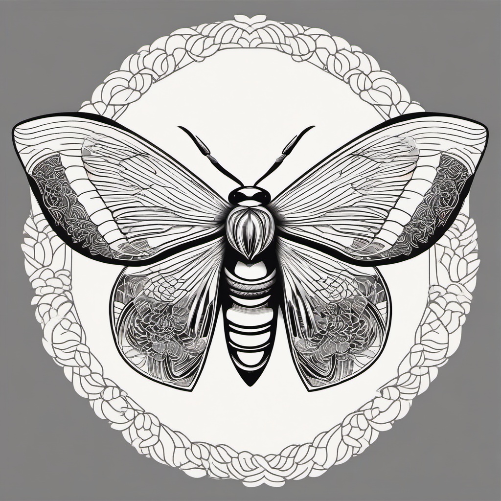 Japanese Moth Tattoo - Moth tattoo with Japanese design elements.  simple vector tattoo,minimalist,white background