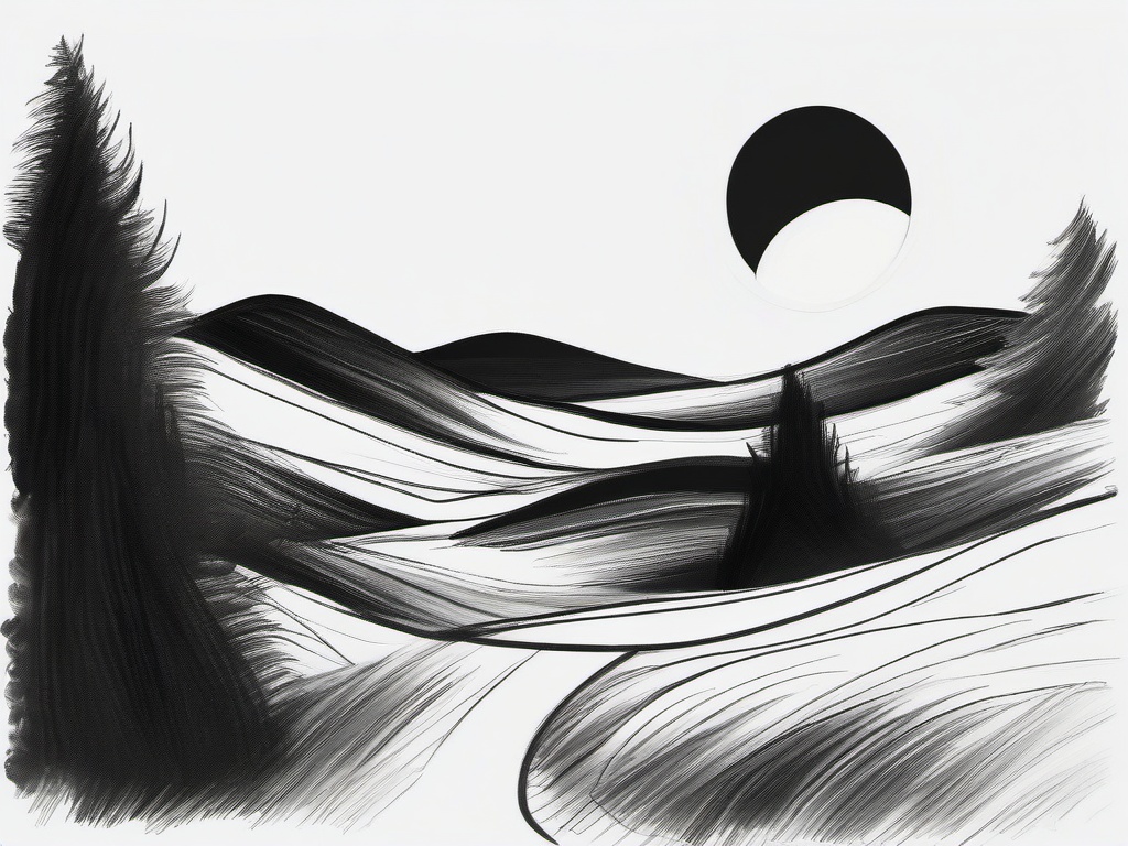 drawing of a moonlit night  minimal rough sketch scribbles,doodles,black and white