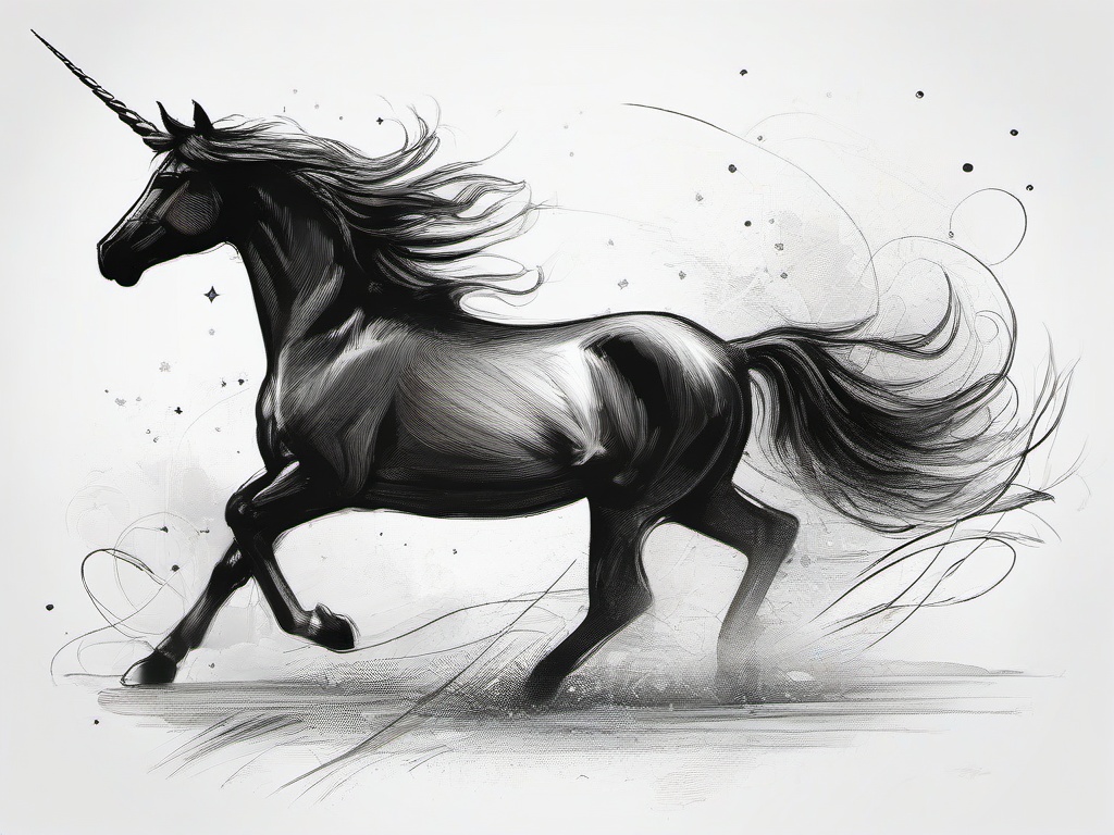 sketch of a unicorn  minimal rough sketch scribbles,doodles,black and white