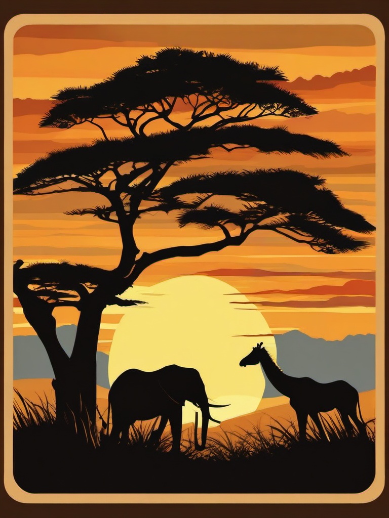 Safari Sunset sticker- African Savanna Majesty, , color sticker vector art