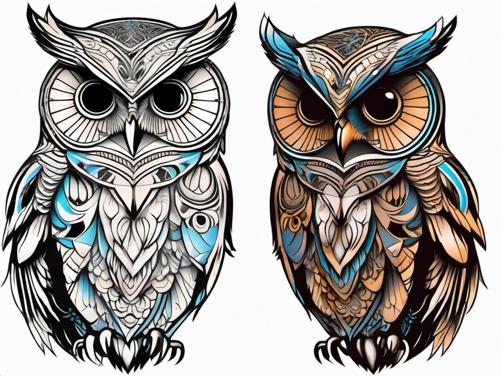 Guardian Owl Tattoo - Showcase the guardian spirit of owls in a captivating tattoo.  simple color tattoo,vector style,white background