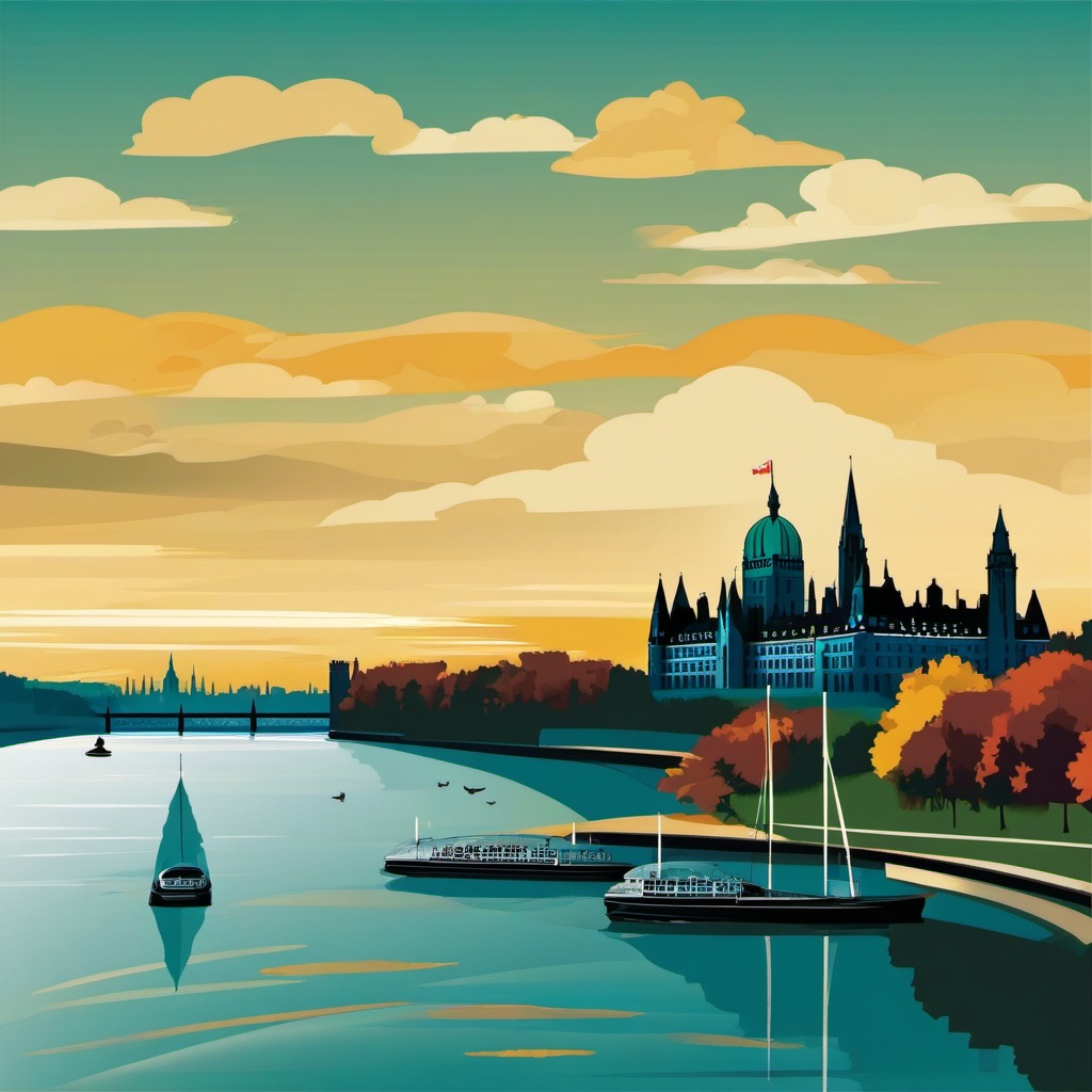 Ottawa clipart - Parliament Hill and Ottawa River,  color vector clipart