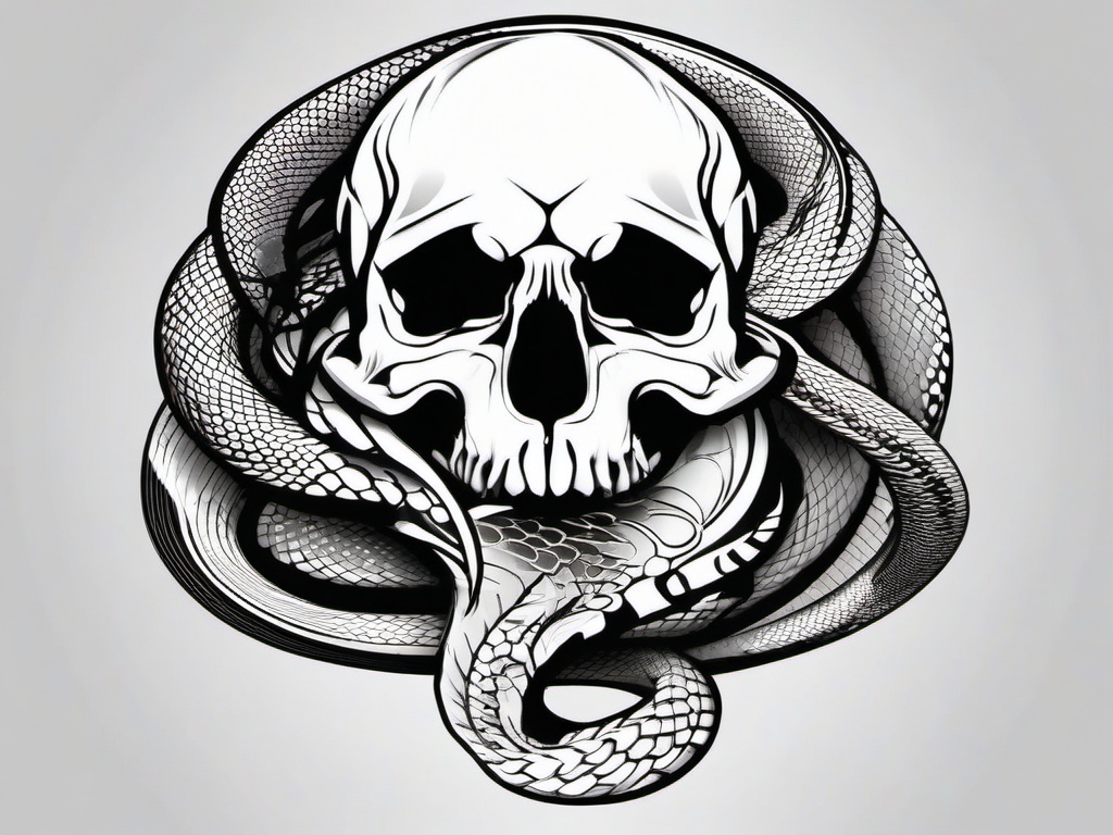 Tattoo Snake Skull - Combination of a snake and skull in a tattoo.  simple vector tattoo,minimalist,white background