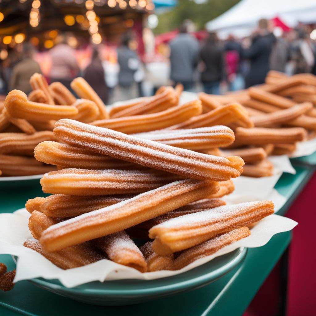 churros at a festive fair - savoring crispy churros dusted with cinnamon sugar at a lively fair. 