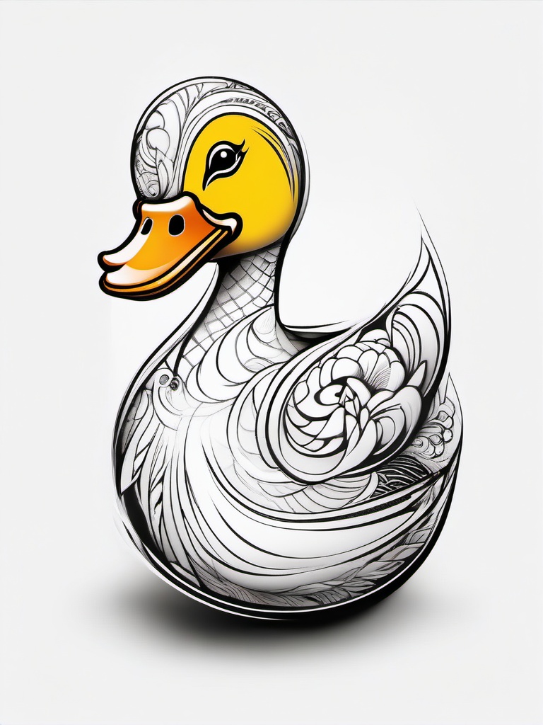 Tattooed Rubber Duck - Playful rubber duck tattoo  minimalist tattoo design, white background