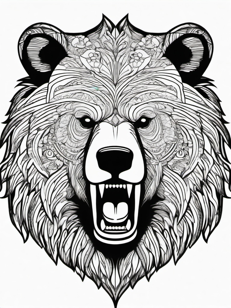 Bear Coloring Page - Powerful Animal Roaring  black outline printable coloring page