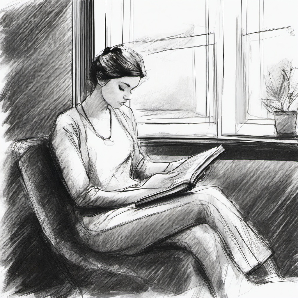 drawing of a person reading a book  minimal rough sketch scribbles,doodles,black and white