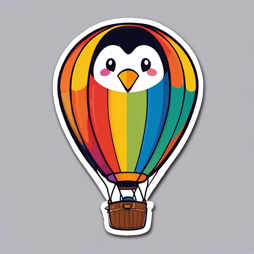 Penguin in Hot Air Balloon Sticker - A penguin soaring in a colorful hot air balloon. ,vector color sticker art,minimal