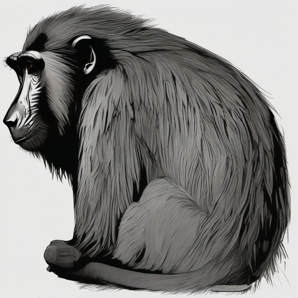 drawing of a baboon resting  minimal rough sketch scribbles,doodles,black and white