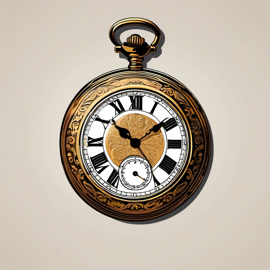 Watch Clipart - Antique pocket watch with ornate engravings.  color clipart, minimalist, vector art, 