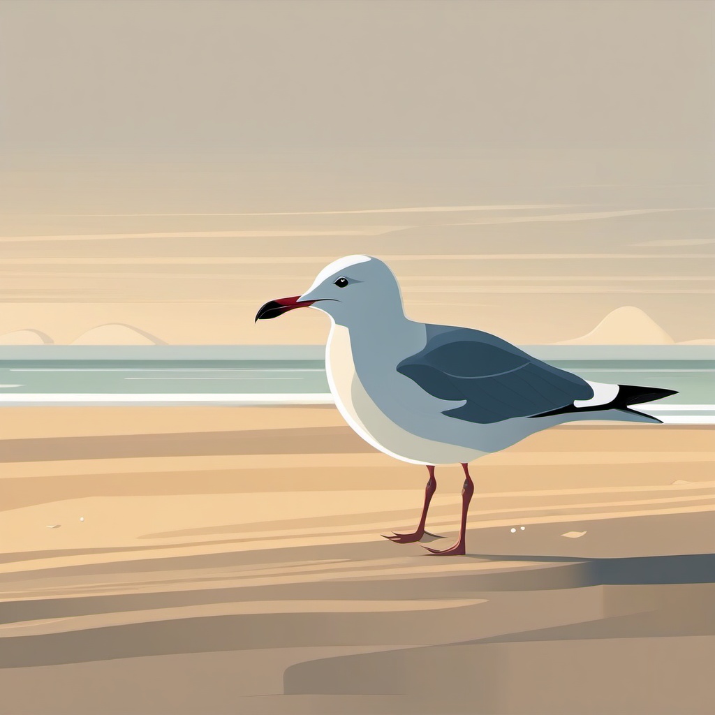 Seagull on the Beach clipart - Seagull strolling on the sand, ,vector color clipart,minimal