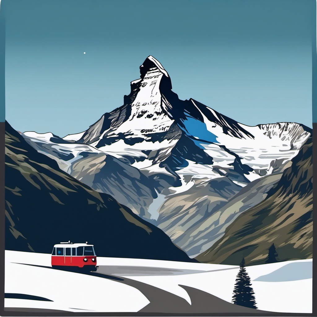 Matterhorn Zermatt sticker- Iconic mountain in the Swiss Alps near Zermatt, , sticker vector art, minimalist design