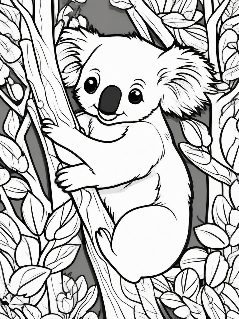 Koala Coloring Page - Cute Tree Hugger  black outline printable coloring page