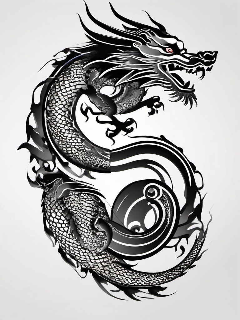 Oriental Dragon Tattoo Designs - Tattoo designs combining dragons with Oriental motifs.  simple color tattoo,minimalist,white background