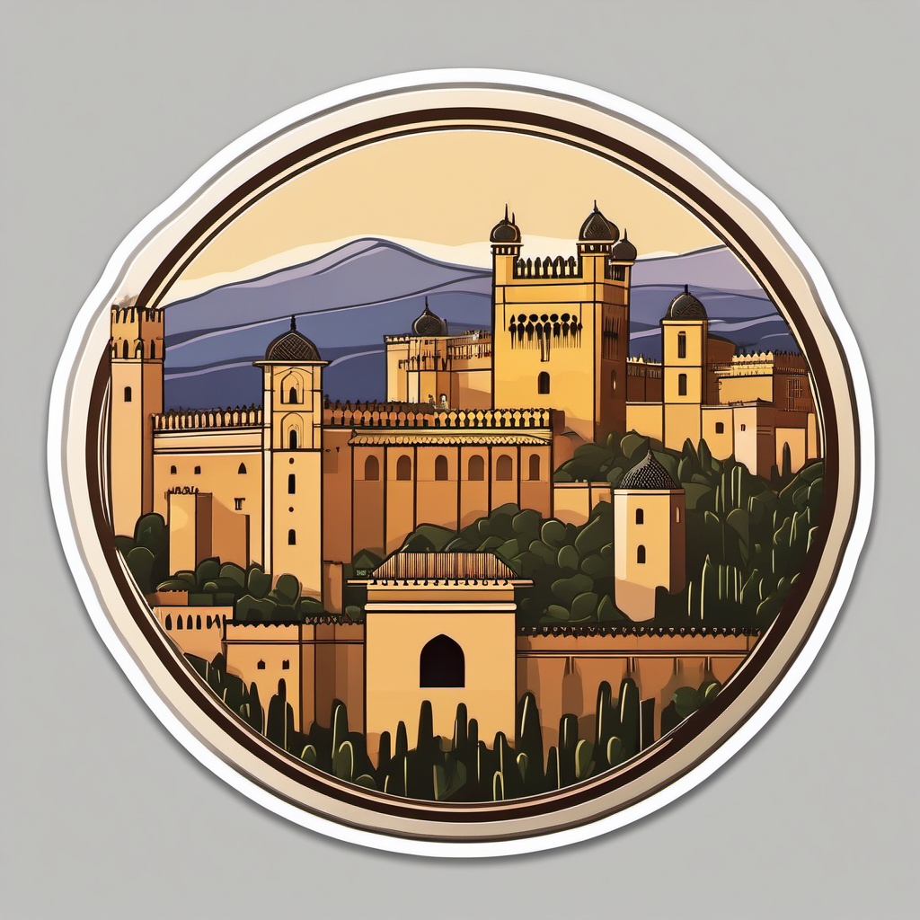 Alhambra sticker- Moorish palace and fortress in Granada, , sticker vector art, minimalist design