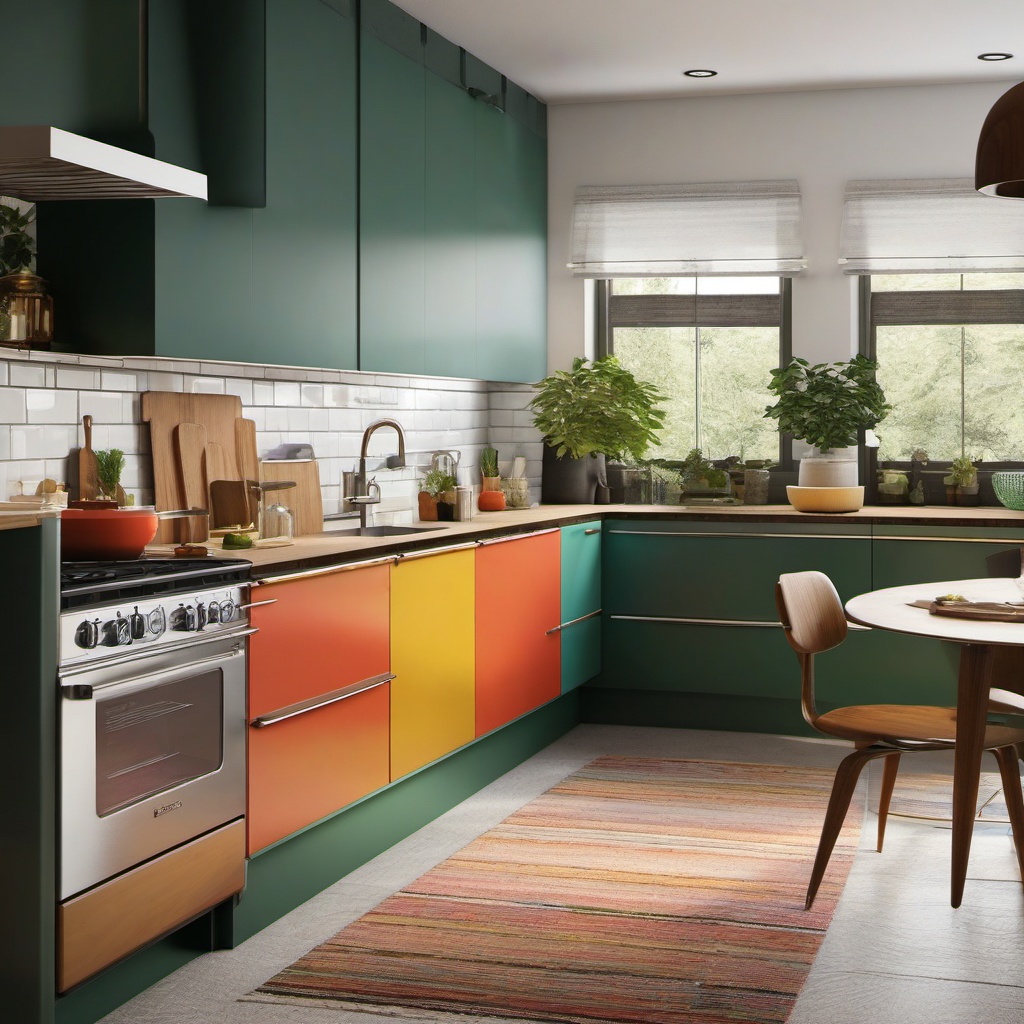 Vintage Mid-Century Modern - Add a touch of mid-century modern charm to your kitchen. , kitchen layout design ideas, multicoloured, photo realistic, hyper detail, high resolution,