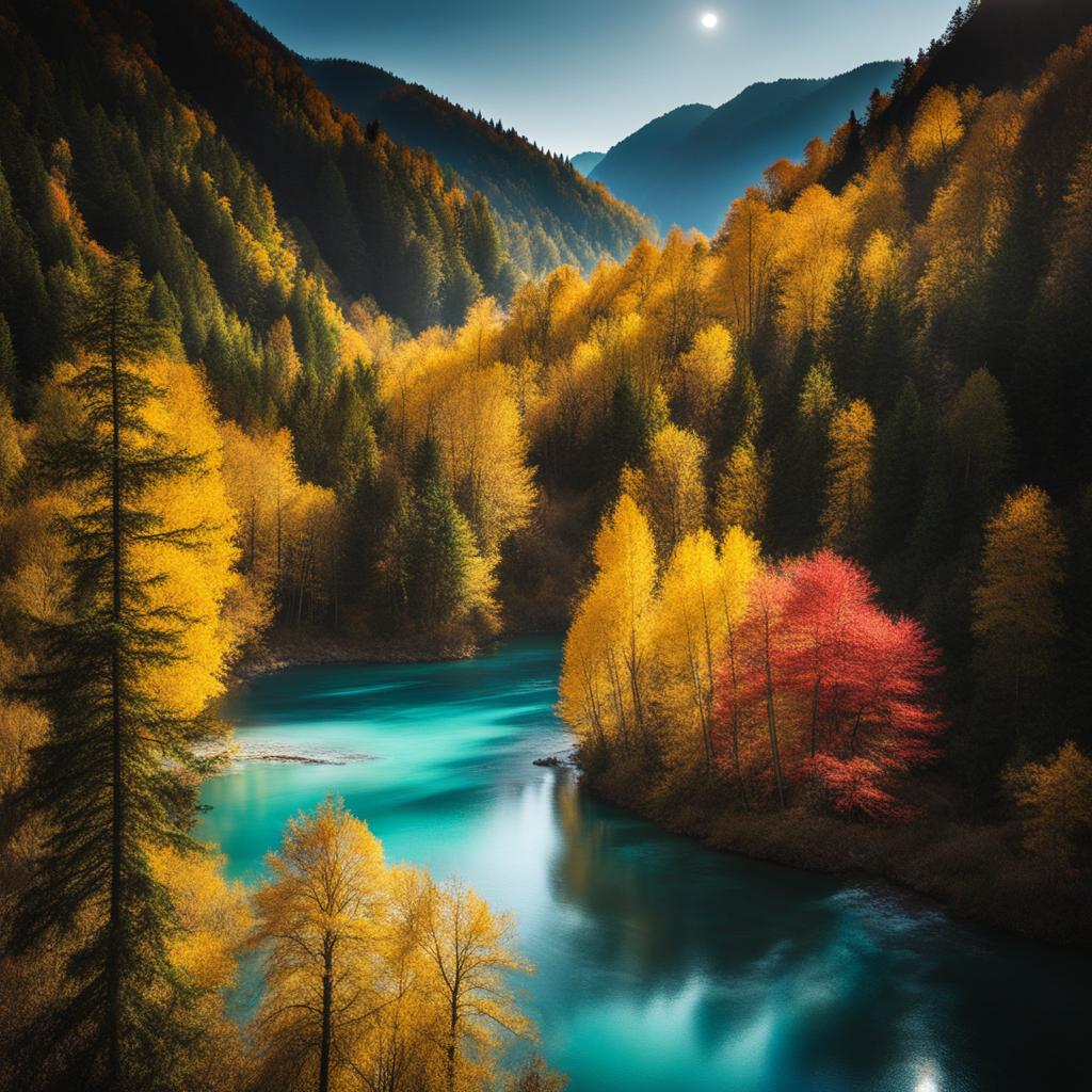 jiuzhaigou valley, china - craft a scene of jiuzhaigou valley's colorful lakes and waterfalls, glowing under the soft light of the moon. 