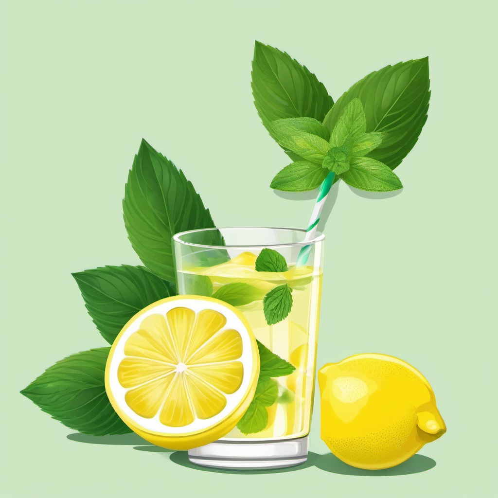 Lemon clipart - lemon and mint leaves for a summer drink  color,minimalist,vector clipart