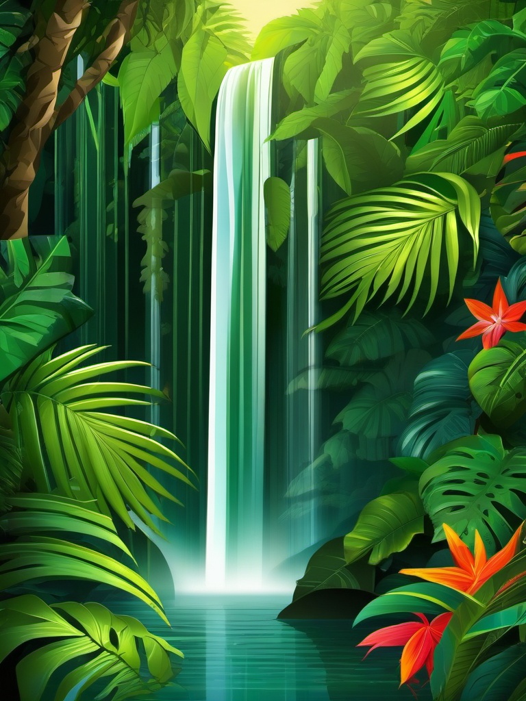 Nature Background - Waterfall in the Rainforest wallpaper, abstract art style, patterns, intricate