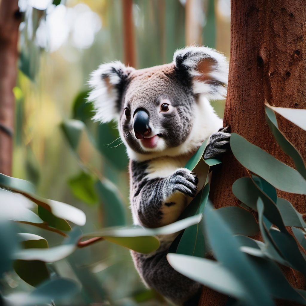 Cute Koala Navigating a Eucalyptus Paradise 8k, cinematic, vivid colors