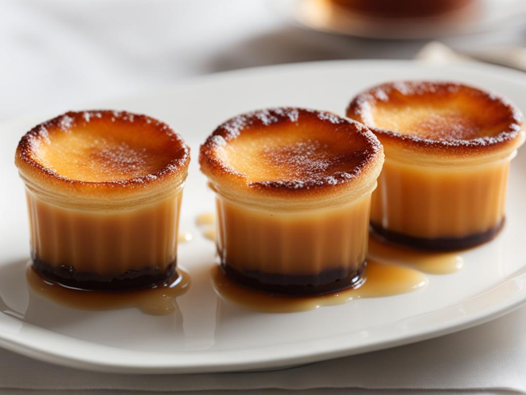 a trio of miniature crème brûlées, each with a perfectly caramelized sugar top. 