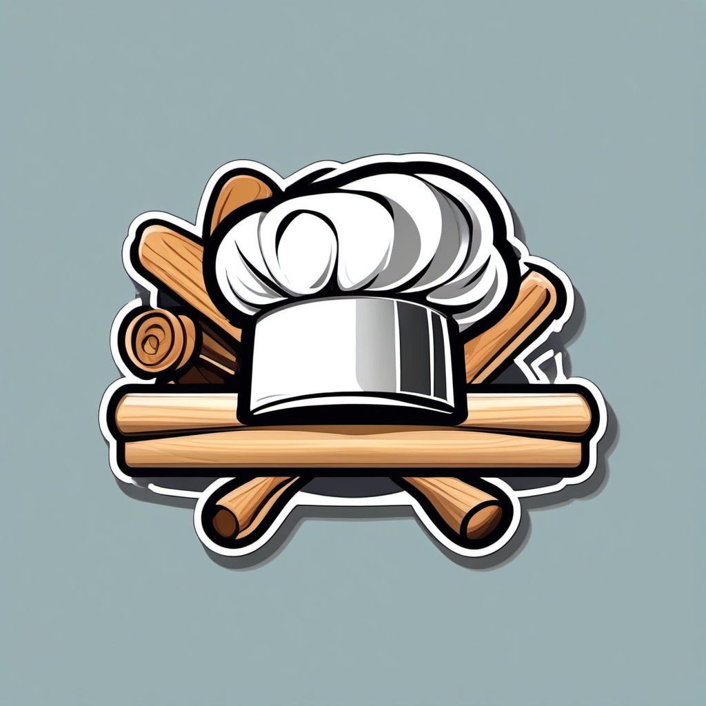 Chef's Hat and Rolling Pin Sticker - Culinary craftsmanship, ,vector color sticker art,minimal