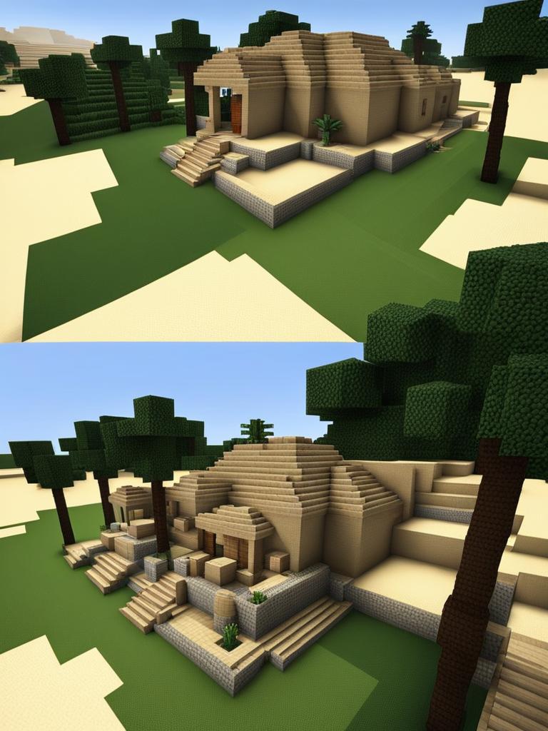 desert oasis with sandstone buildings and palm tree gardens - minecraft house ideas minecraft block style