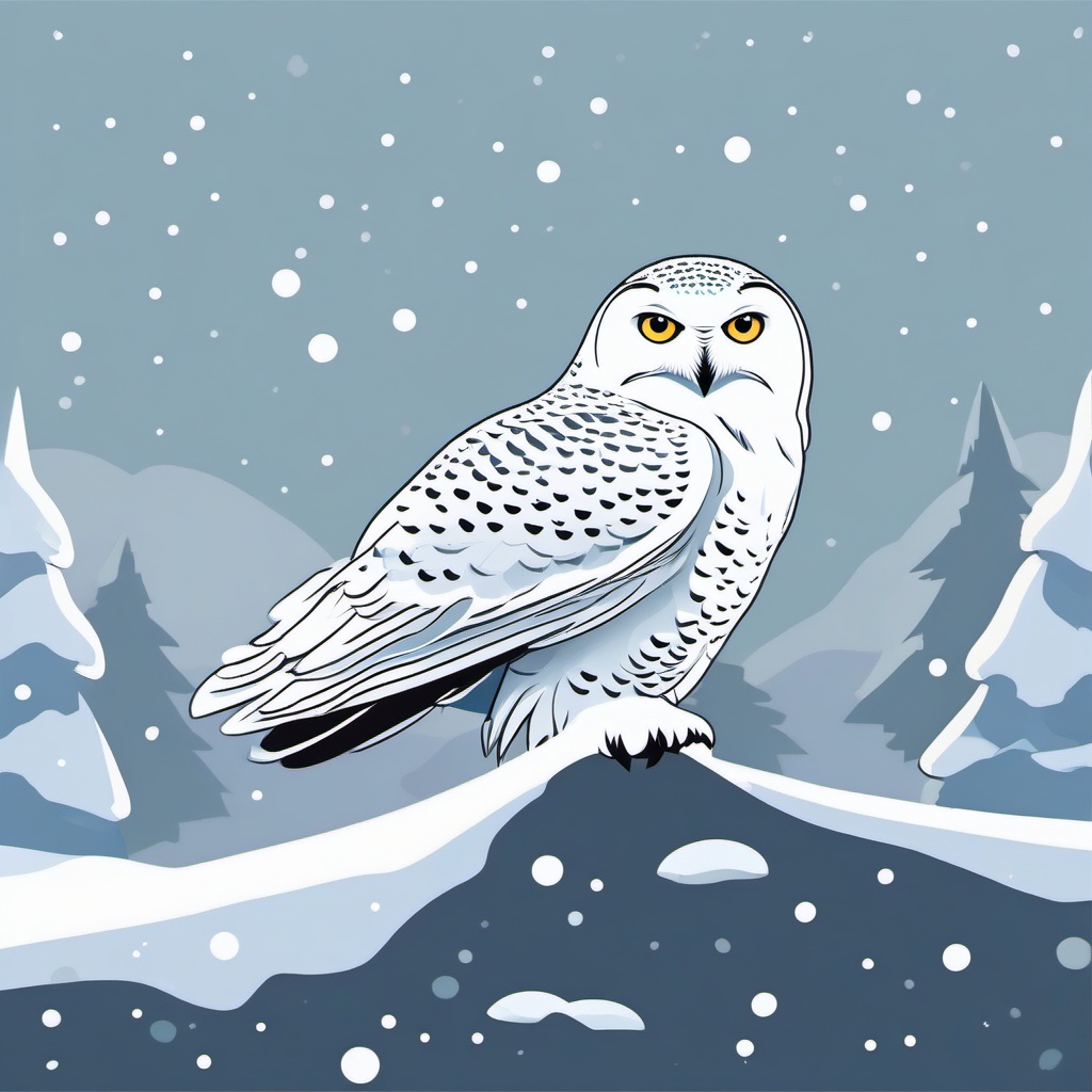 Snowy Owl Sticker - A majestic snowy owl in a snowy landscape, ,vector color sticker art,minimal