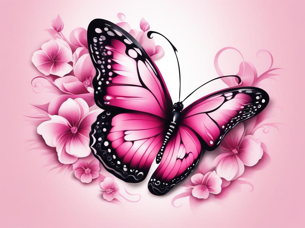 Butterfly tattoo pink, Pink-themed butterfly tattoos for an elegant and feminine look.  viviid colors, white background, tattoo design