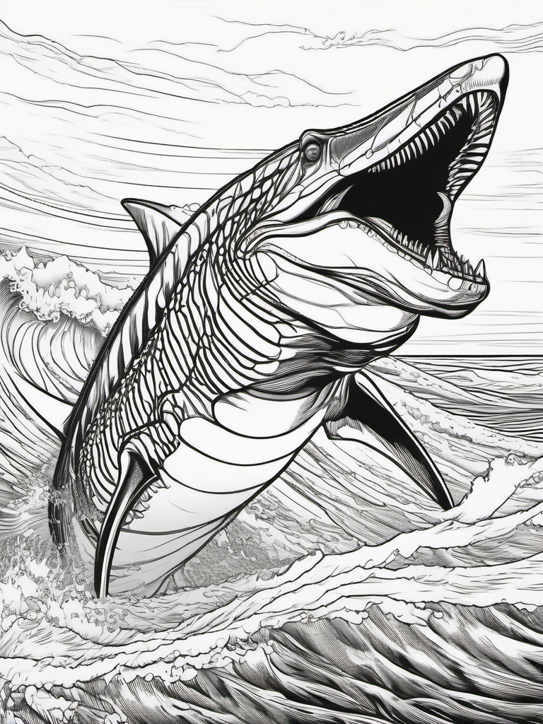 Mosasaurus Coloring Pages - Powerful Ocean Predator  black outline printable coloring page