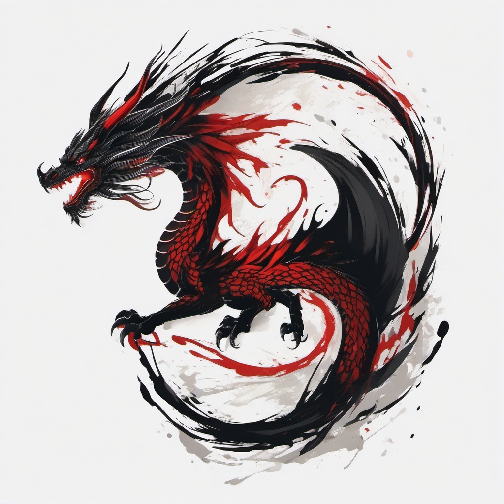 Brush Stroke Dragon Tattoo - Artistic representation of a dragon using brush strokes.  simple color tattoo,minimalist,white background