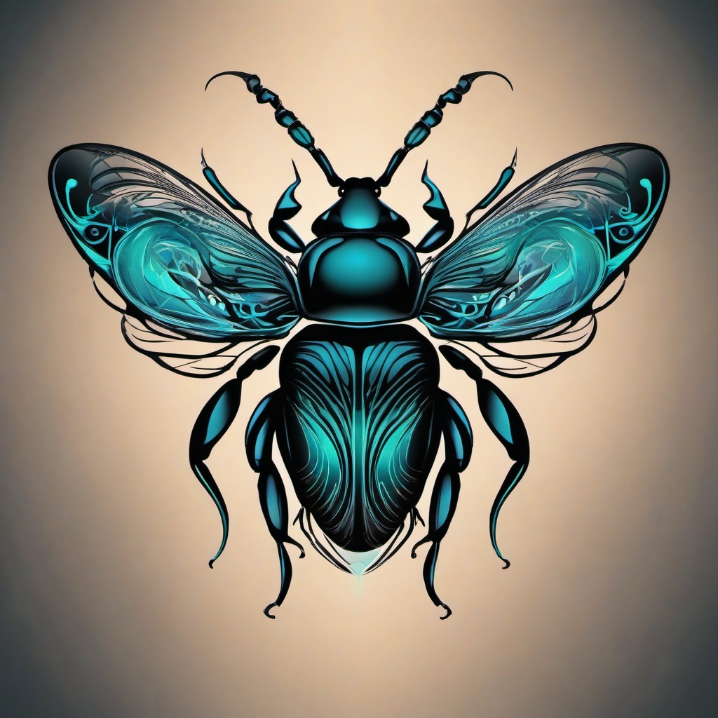 Abstract beetle swirls tattoo. Dynamic insect energy.  minimal color tattoo design