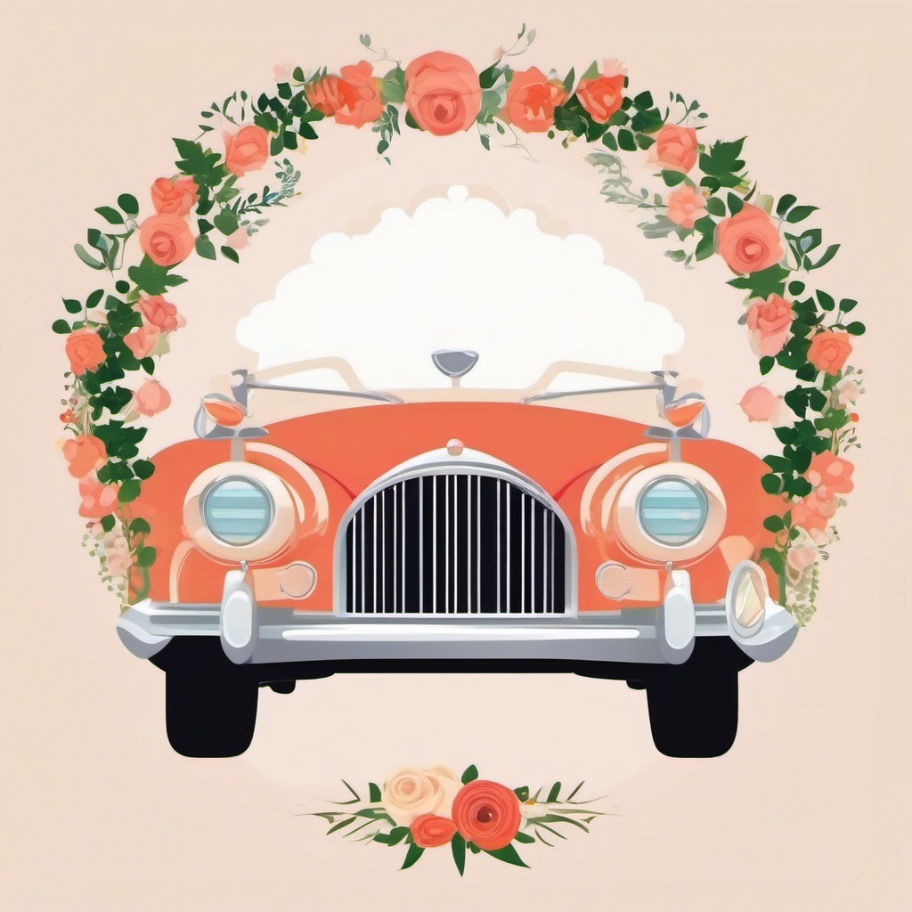 Wedding Car clipart - Decorated wedding car for the newlyweds, ,vector color clipart,minimal