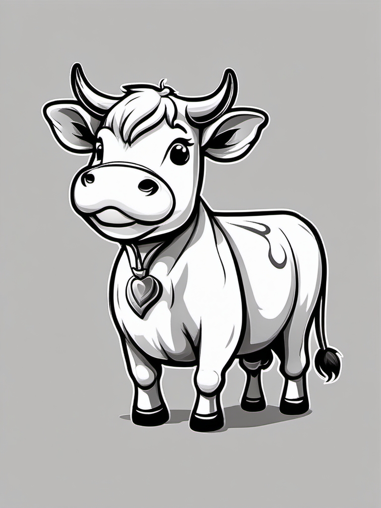 Cute cartoon-style cow ink: Adorable charm, light-hearted and fun.  black and white tattoo style