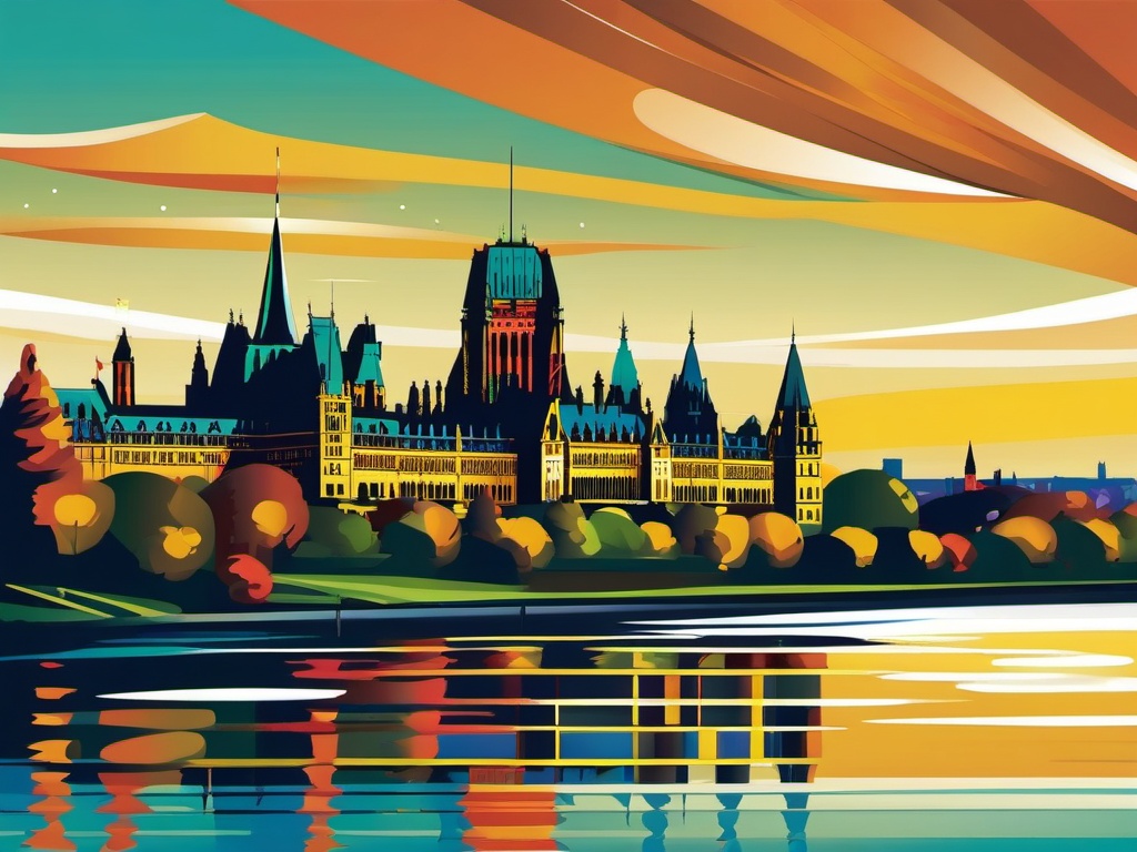 Ottawa clipart - Parliament Hill and Ottawa River,  color vector clipart