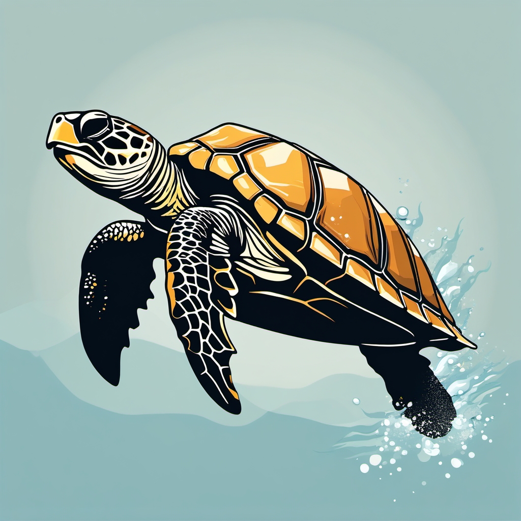 Loggerhead Sea Turtle - Along the coastal shallows, the loggerhead sea turtle showcases its robust and determined swimming style.  vector art, clipart, minimal