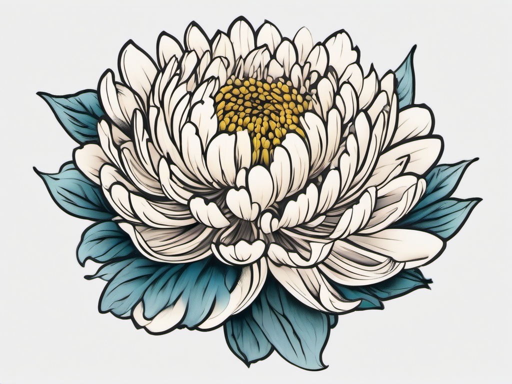 Japanese Chrysanthemum Tattoo Drawing - Drawing-style chrysanthemum tattoo.  simple color tattoo,white background,minimal