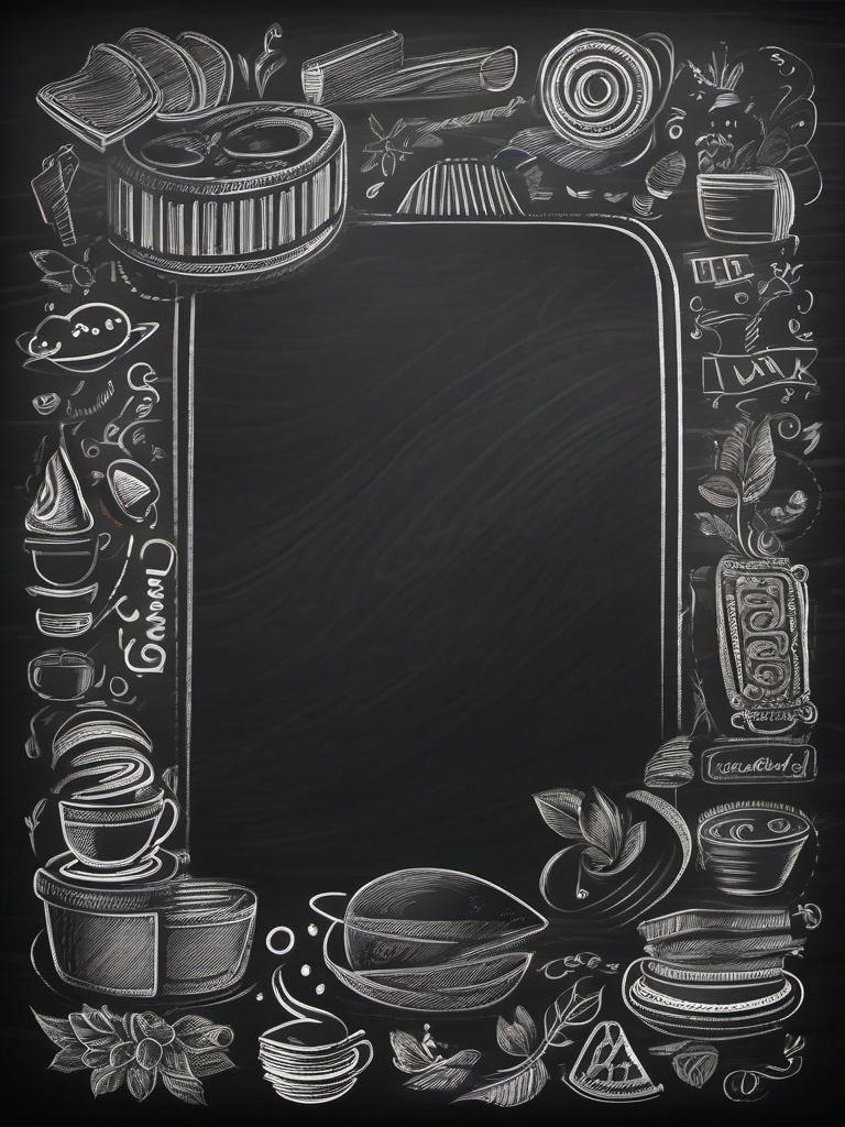 Quirky chalkboard with doodles top view, photo realistic background, hyper detail, high resolution